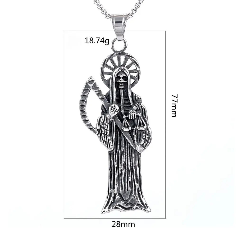 Saiye 316L Stainless Steel Holy Saint Death Santa Muerte Grim Reaper Pendant.