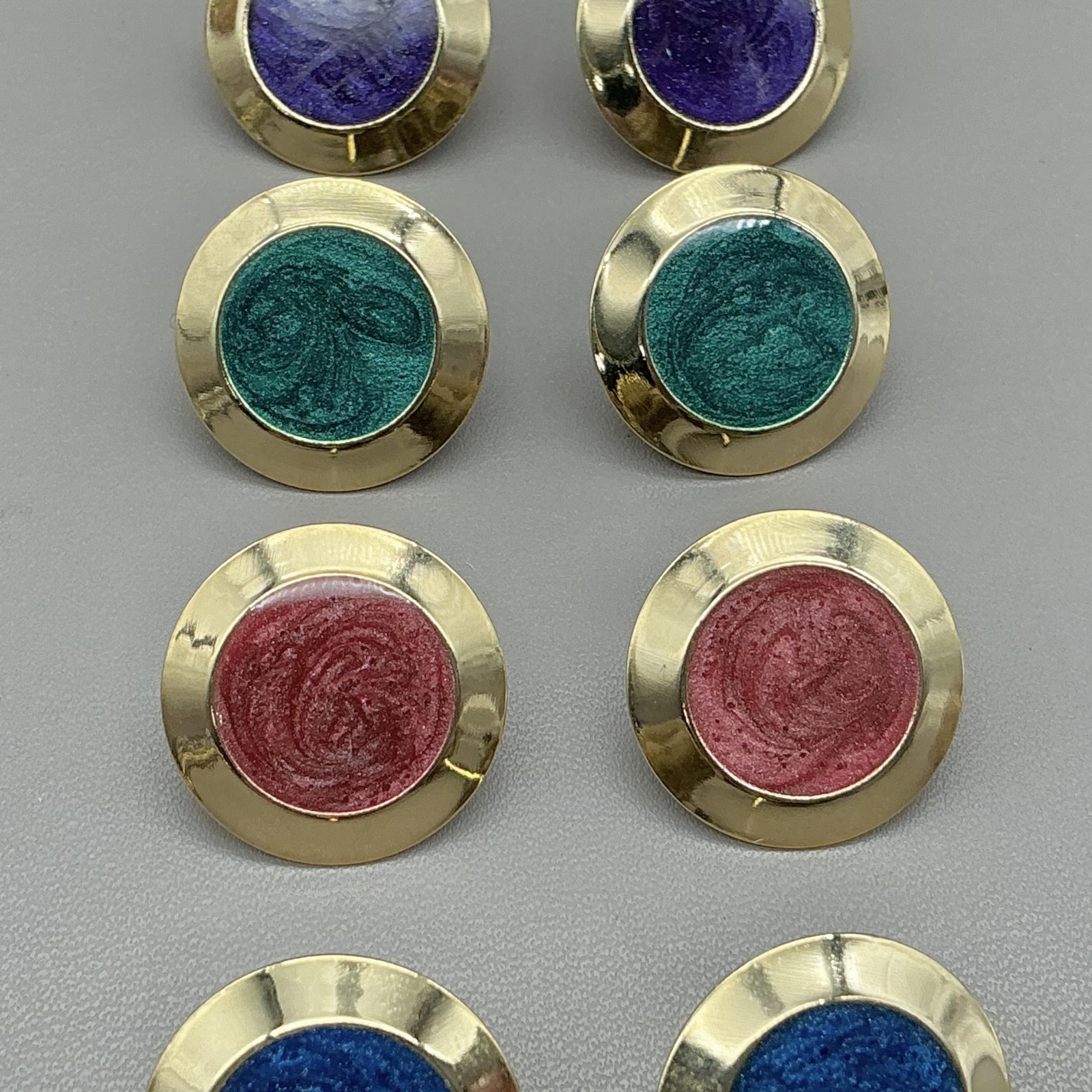 Earrings 4 Pair Gold Tone Multicolor Round Stud Womens Fashion Jewelry 3/4″