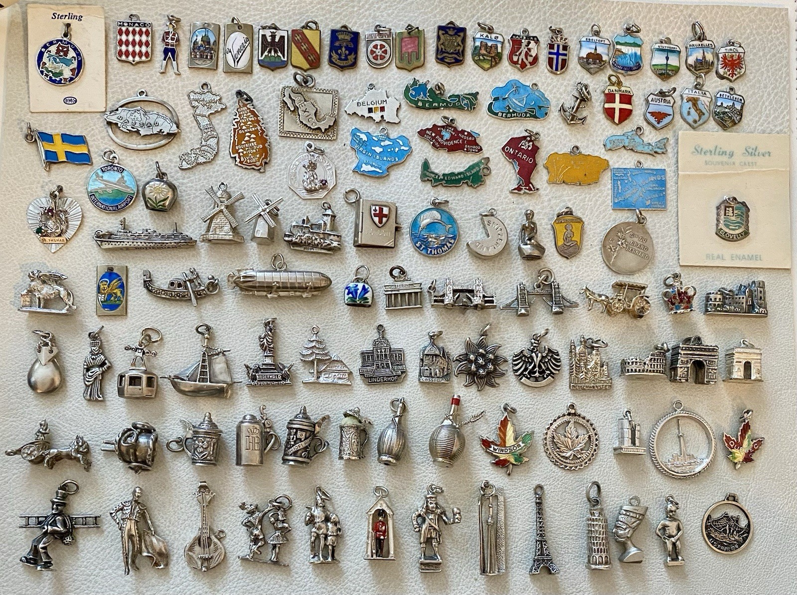 Vintage Sterling Silver & Brass World Travel & Map & Shield Charms CHOICE