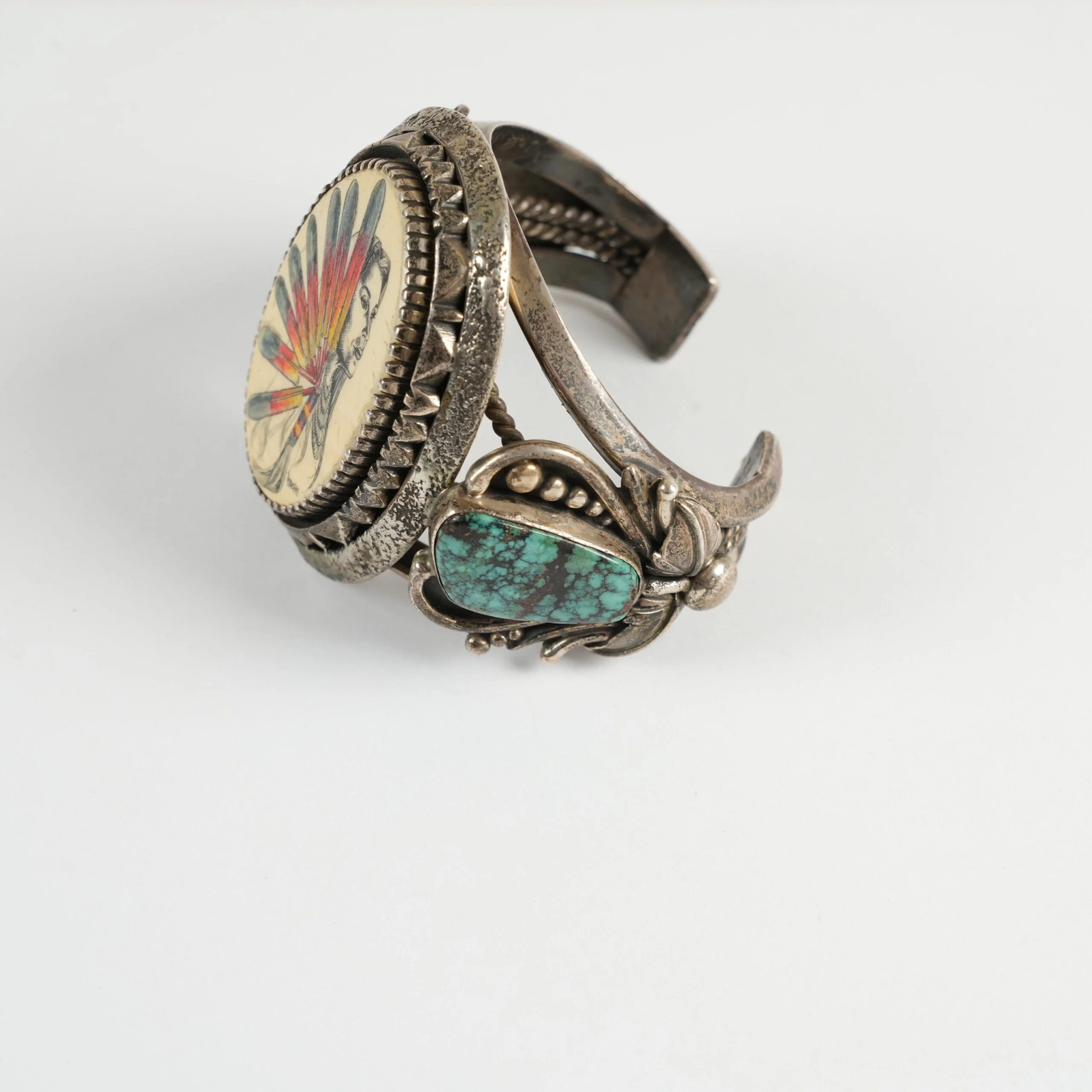 Sterling Silver Southwestern/Native American Cuff Bracelet Marked J. Billie 9in