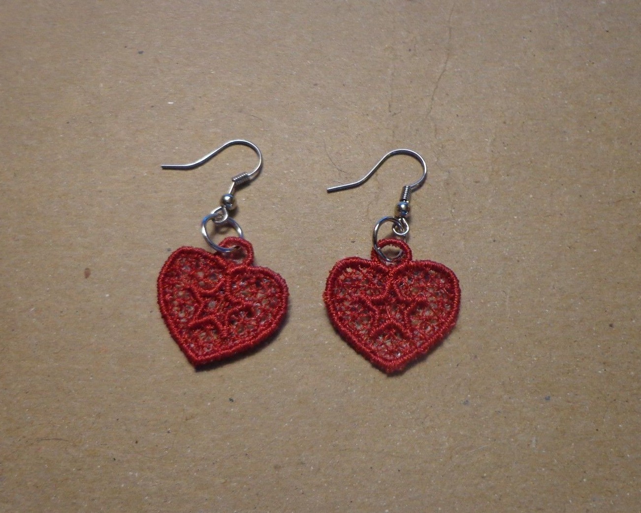 Earrings – Free Standing Lace – Machine Embroidered – Hand-Crafted – Silver-tone