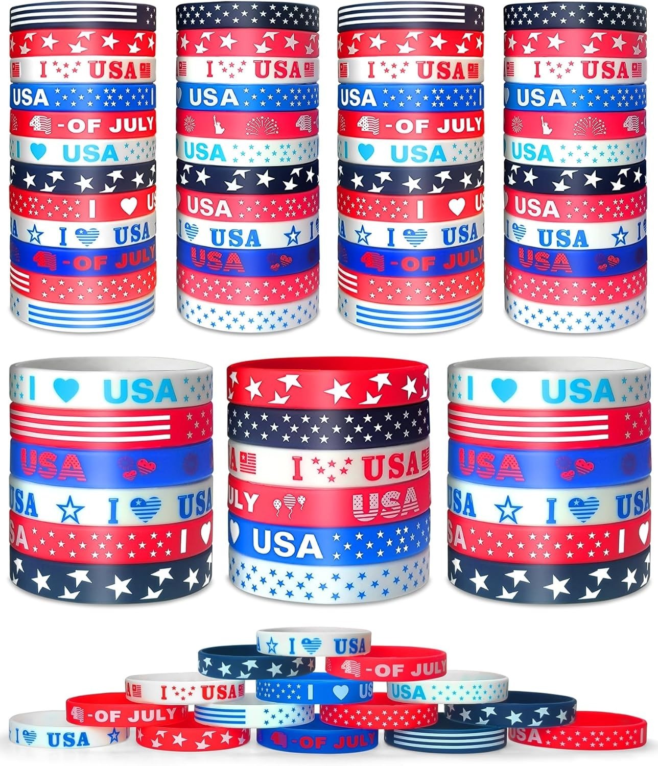 Multicolor Silicone Bracelets – 48PCS Independence Day Party Favors for All Ages