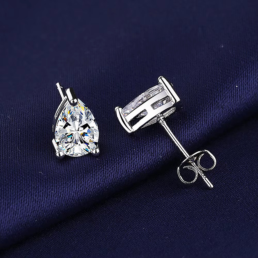4.00Ct Pear Cut VVS Moissanite Stud Earrings 925 Silver 18k White Gold Plated