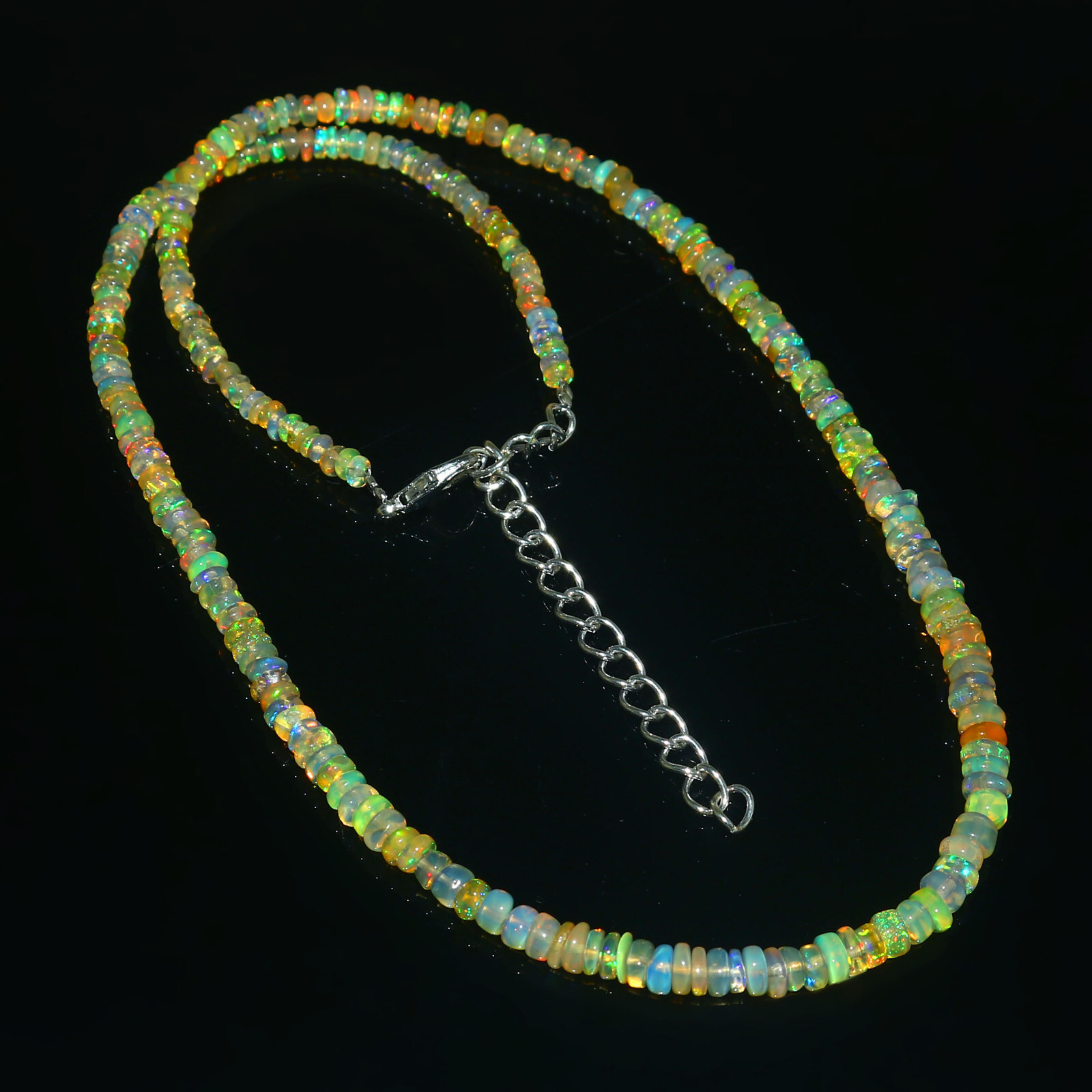 Natural Ethiopian Welo Fire Opal Rondelle Beaded Gemstone Necklace 16 Inches