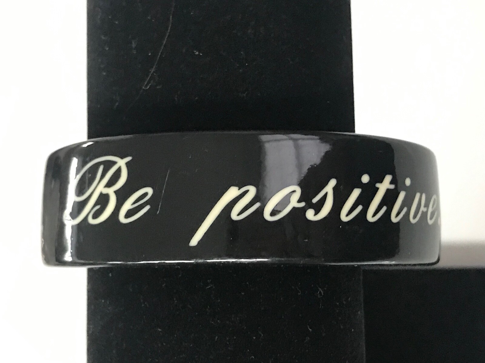 Chunky Black Plastic Resin Be Positive Believe In Yourself Domed Bangle Bracelet