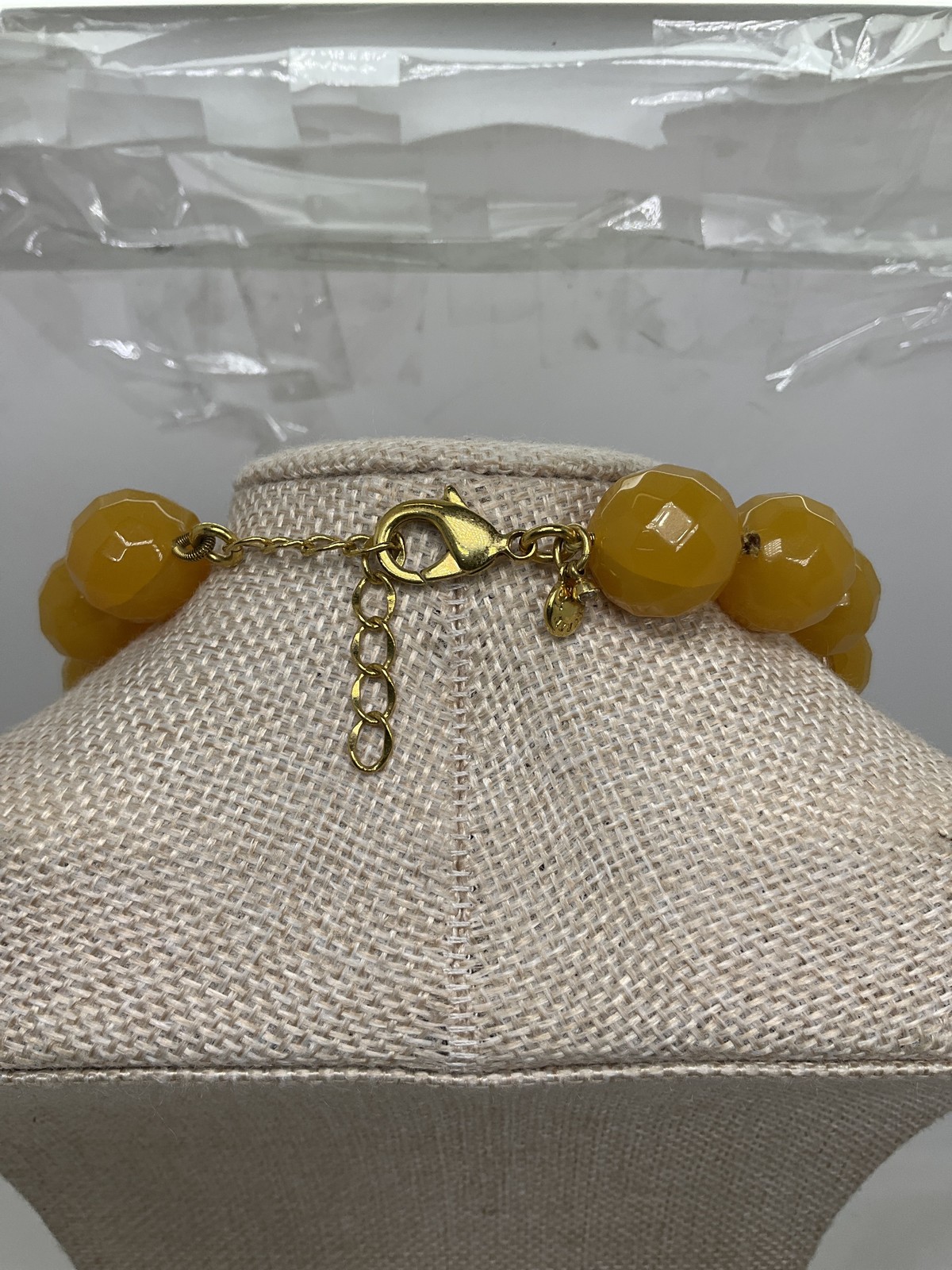 J. Crew Mustard Yellow Faceted Bead Statement Necklace Gold Tone Rhinestone