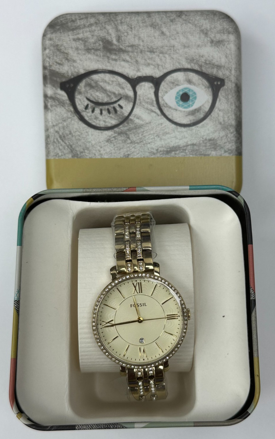Fossil ES3547 Jacqueline Gold Tone Crystallized Ladies Quartz Watch WARRANTY