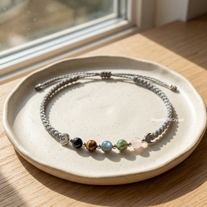 Double Moon Black Obsidian Smoky Quartz Moonstone Labradorite Selenite Choker