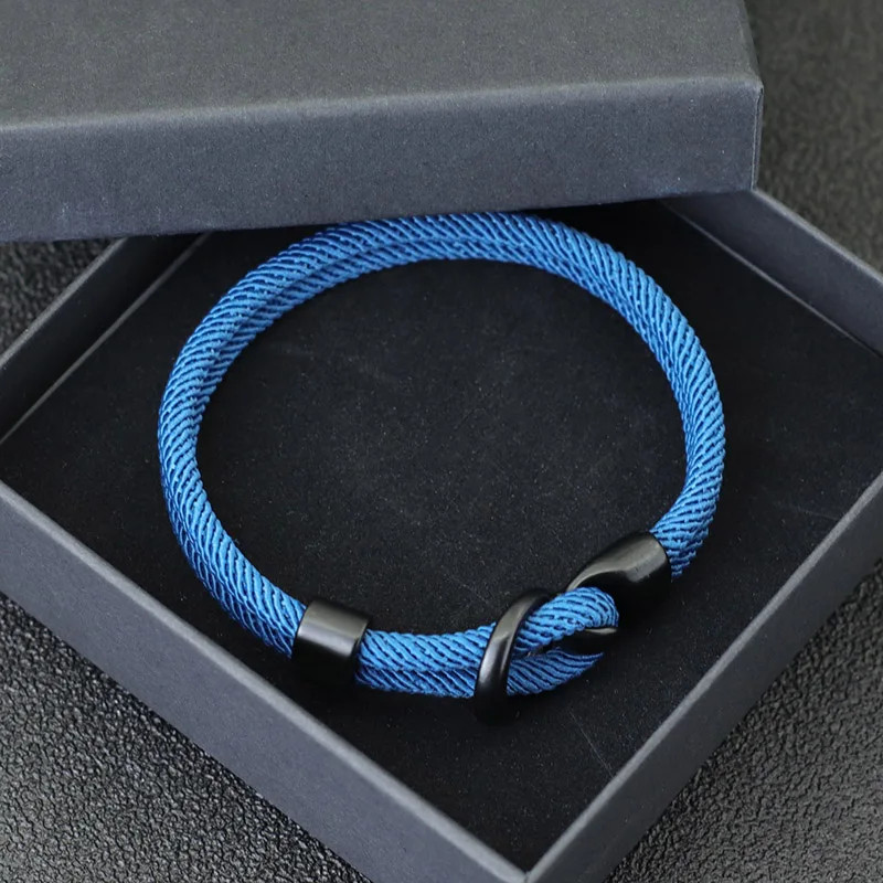 Fabric Rope Magnet Clasp Bracelet Men Outdoor Braided Milan Paracord Jewelry