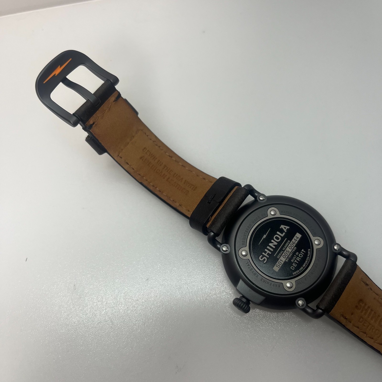 SHINOLA Argonite-1069 Black Quartz Watch USA MADE 41mm w/Box, Paper & Strap#886A