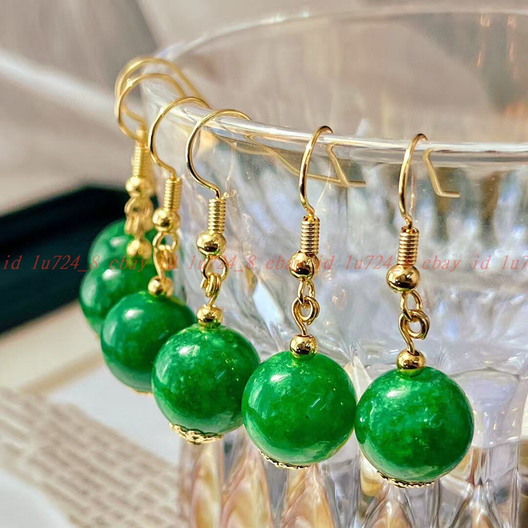 12mm Green Jadeite Rund Gemstone Floral Healing Dainty Earrings for Women