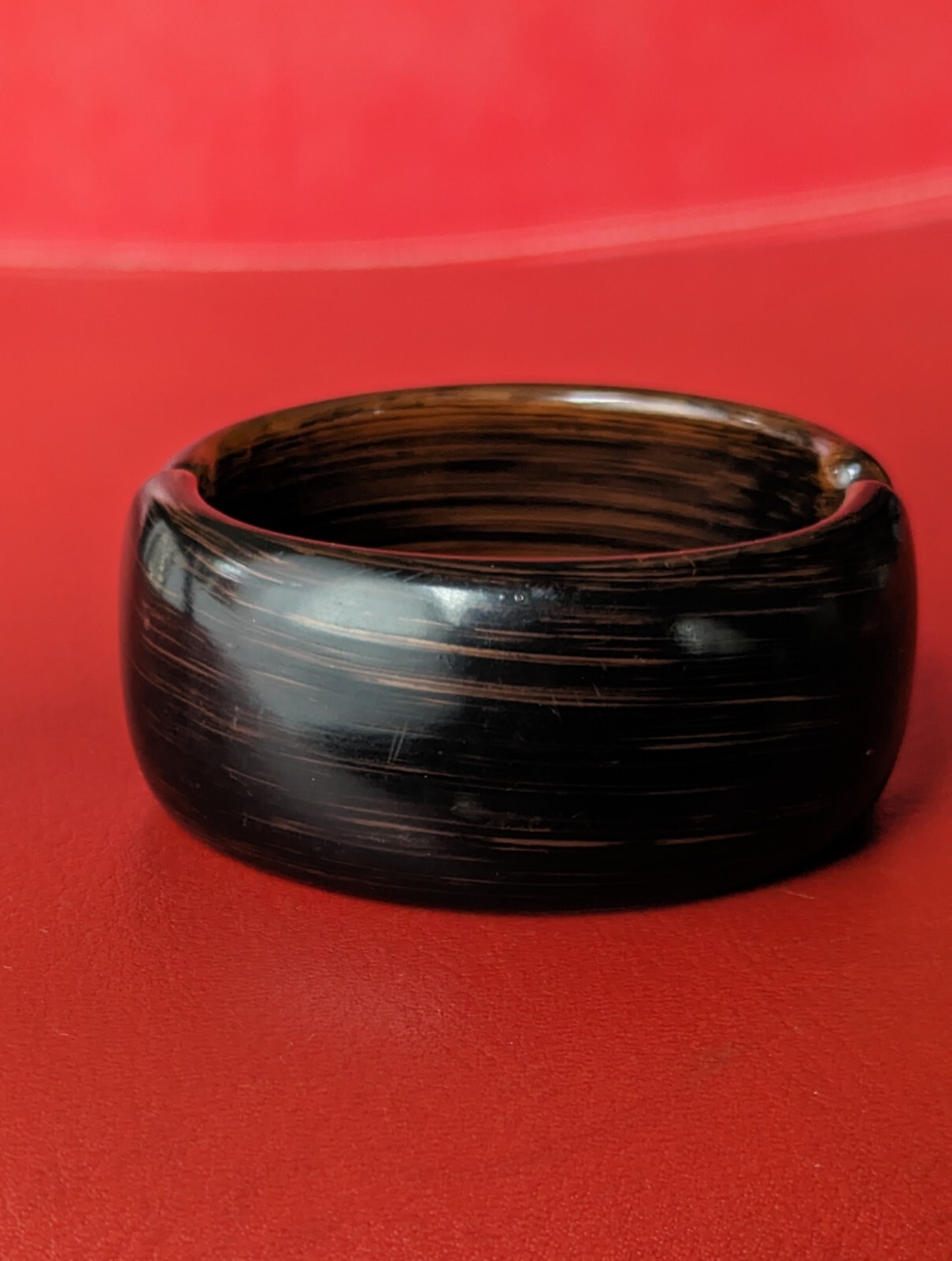 Vintage Dark Brown Faux WOOD Lucite Clamper Bangle 1 ¼” Wide Bracelet