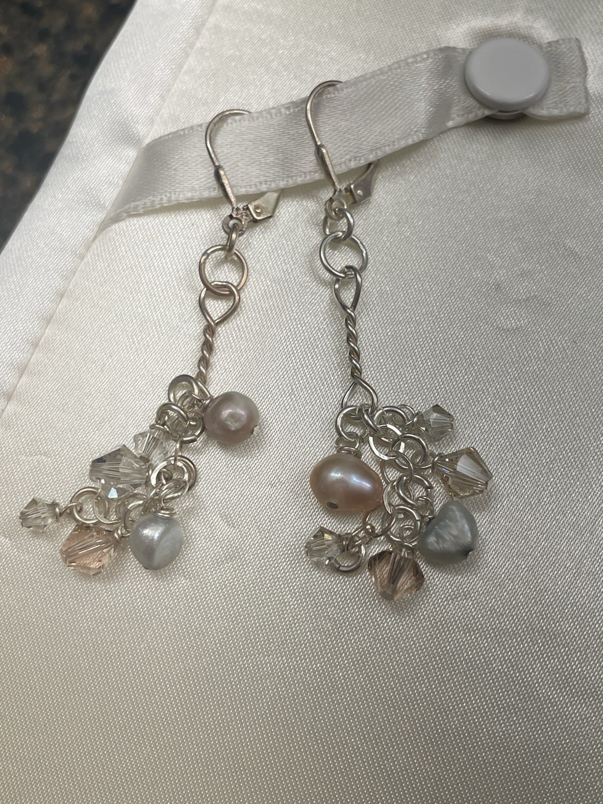 New Chic Sage Sterling Silver 925 Pearl Crystal Necklace Earring Bracket Set