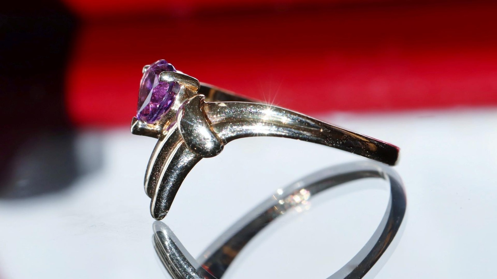 14k yellow gold ring 0.40ct amethyst heart solitaire size 5 vintage 1.95g N2695S