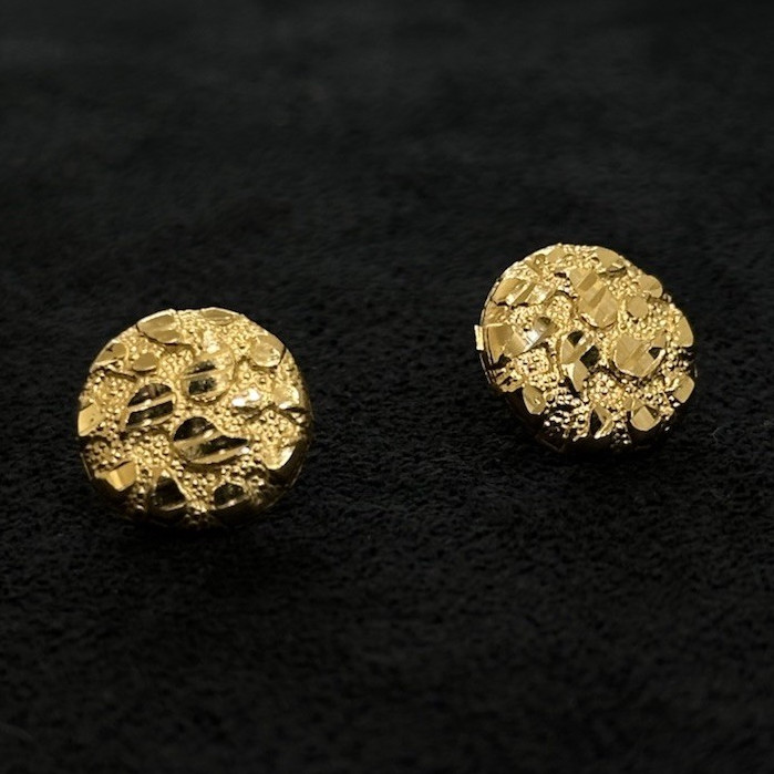 10K Gold Nugget Circle Earrings 13MM Round Earrings Push Back Closure Solid Gold