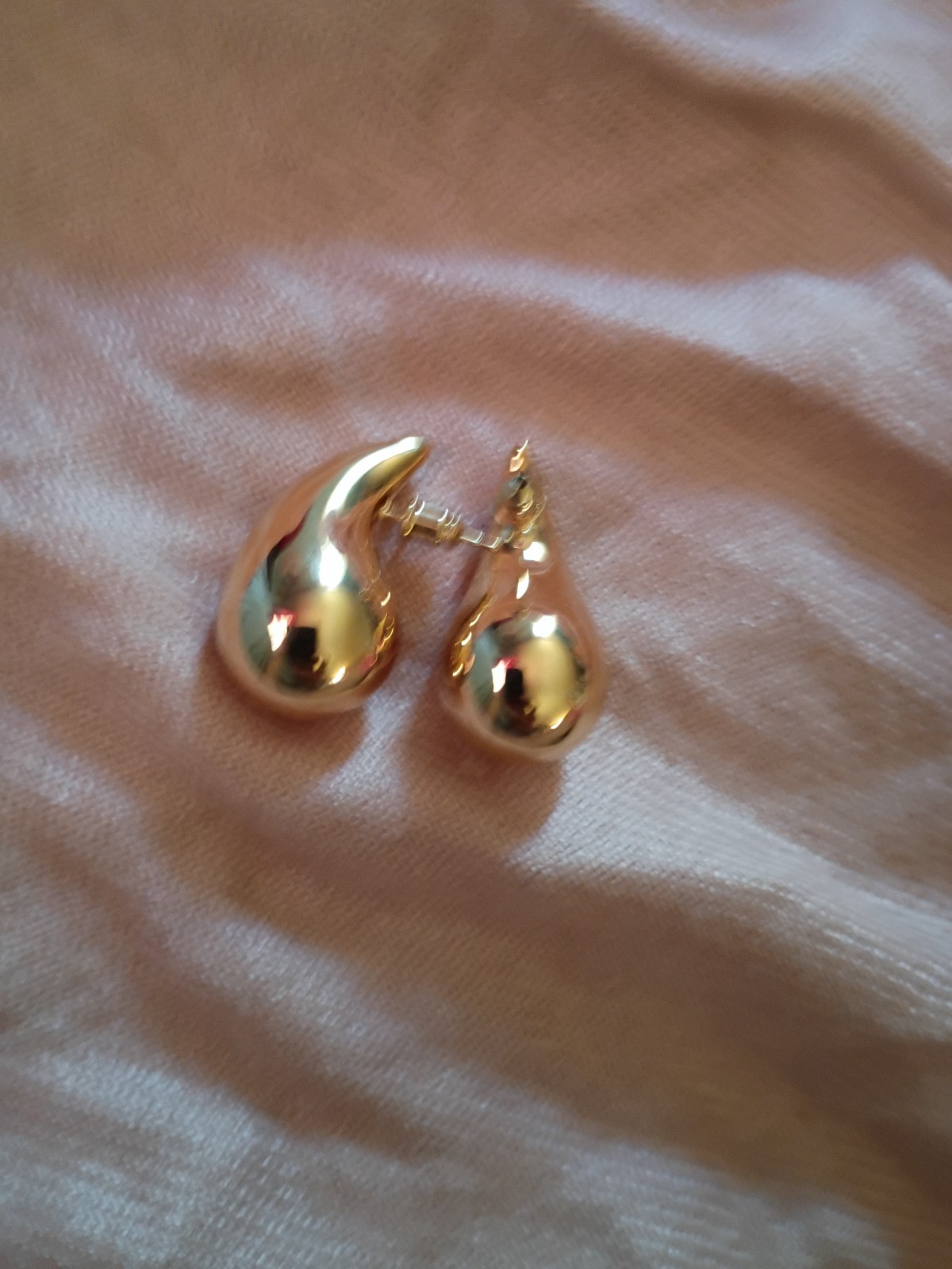 Chunky Gold Teardrop Stud Earrings Polished Large Water Drop Dome Statement