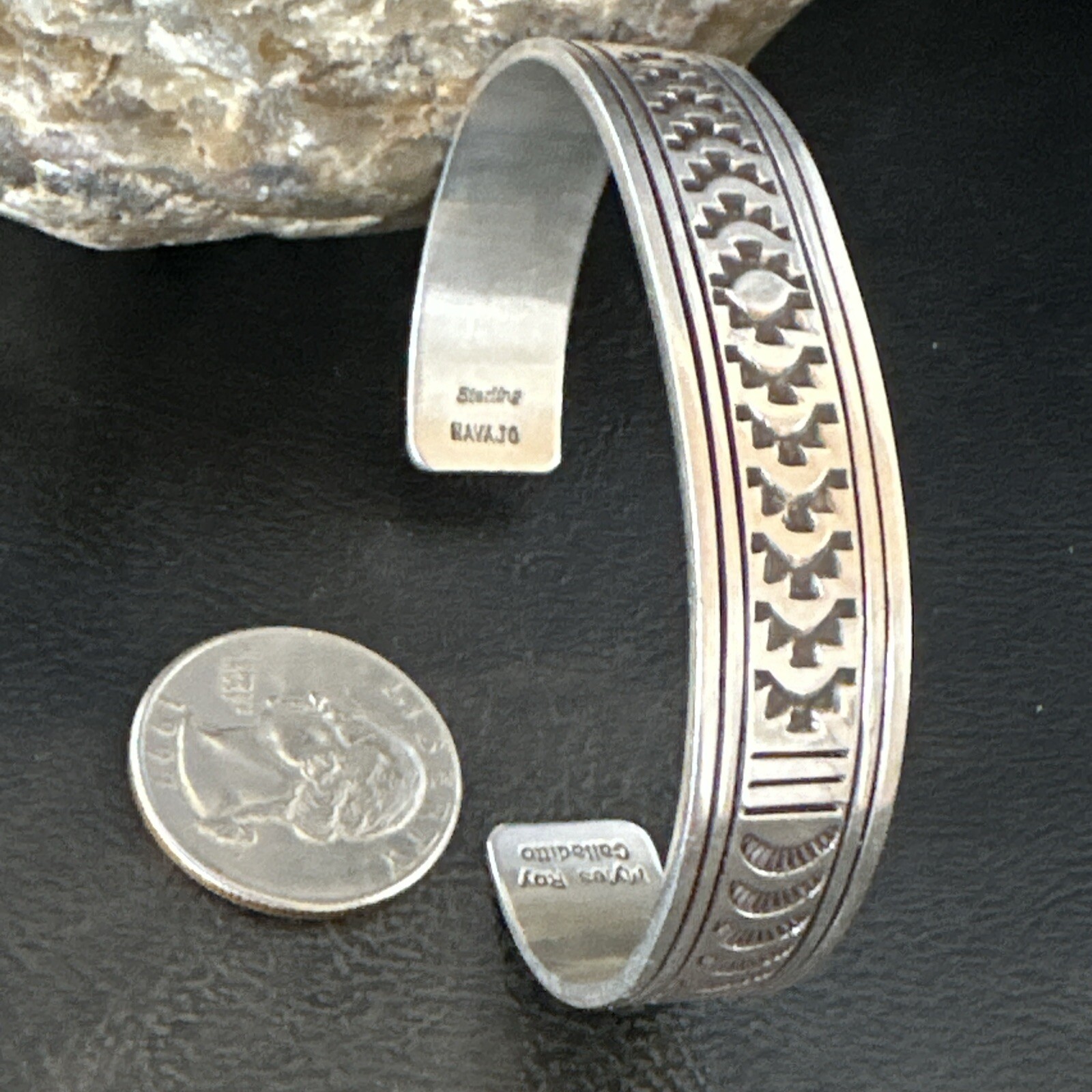 Stamped Cuff Bracelet Native American Navajo Sterling Silver 18119