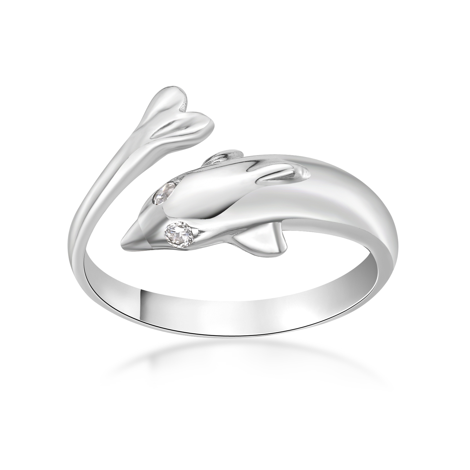 Adjustable Dolphin Toe Ring with Cubic Zirconia in 10K White Gold – 2mm Wide