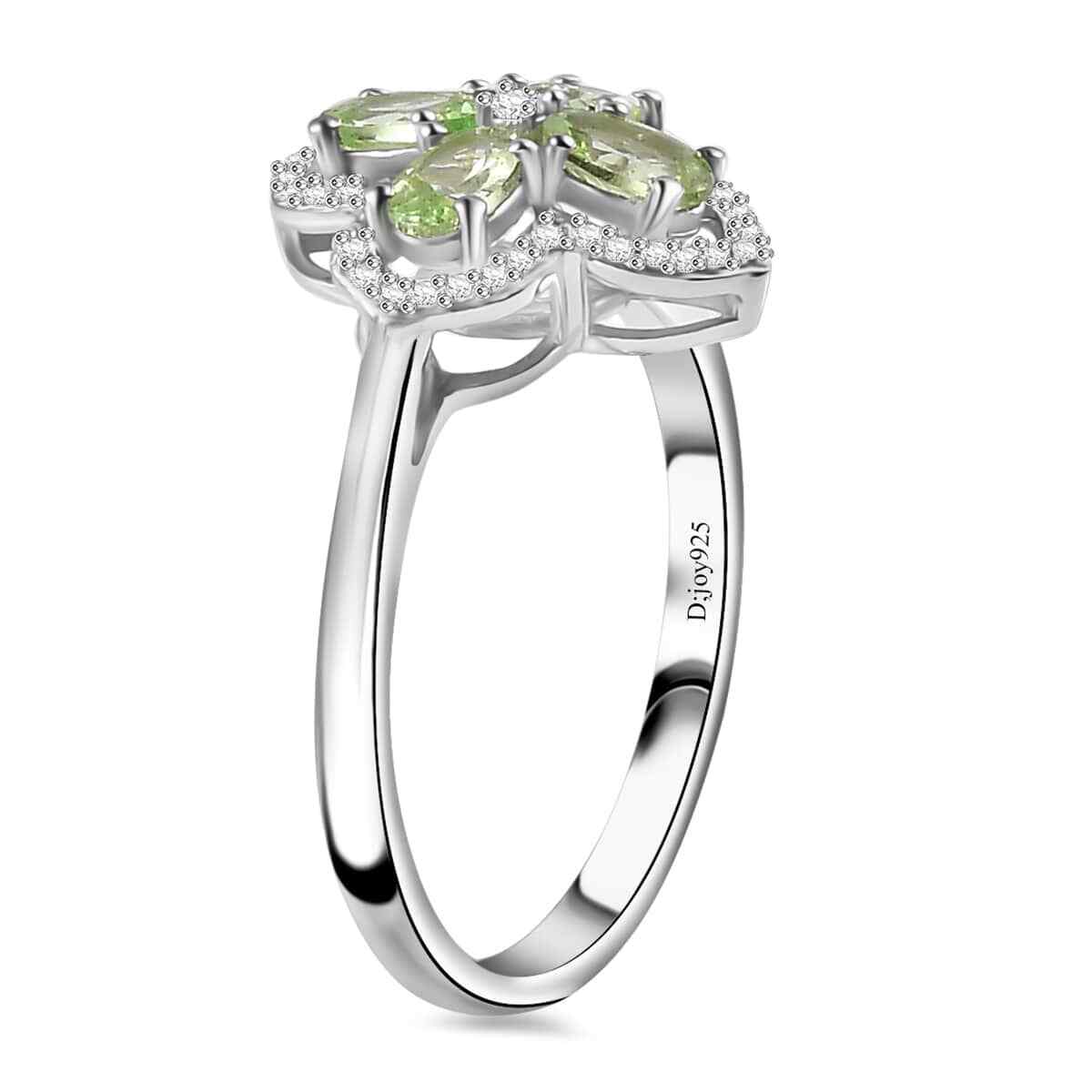 1.20 ctw Mint Garnet & Moissanite Clover Ring Rhodium Plated Sterling Size 6