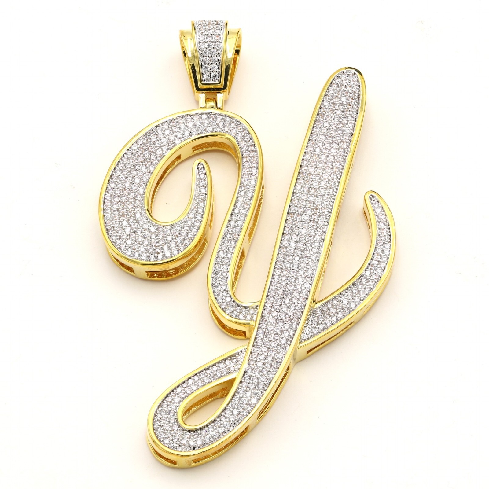 14K Gold Plated Cubic Zirconia Prong Pave Setting Man’s Initial Pendant