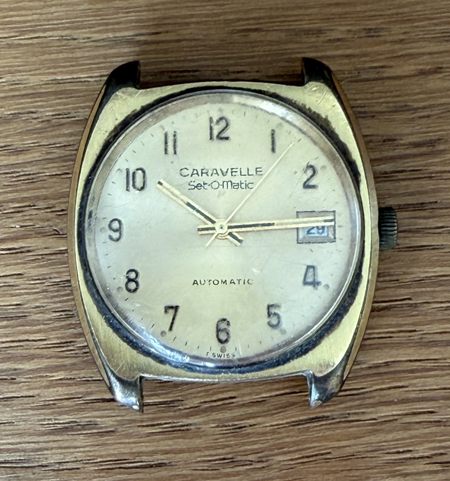 Vintage Caravelle Set-O-Matic Automatic T Swiss T Watch Face With Date.For Parts