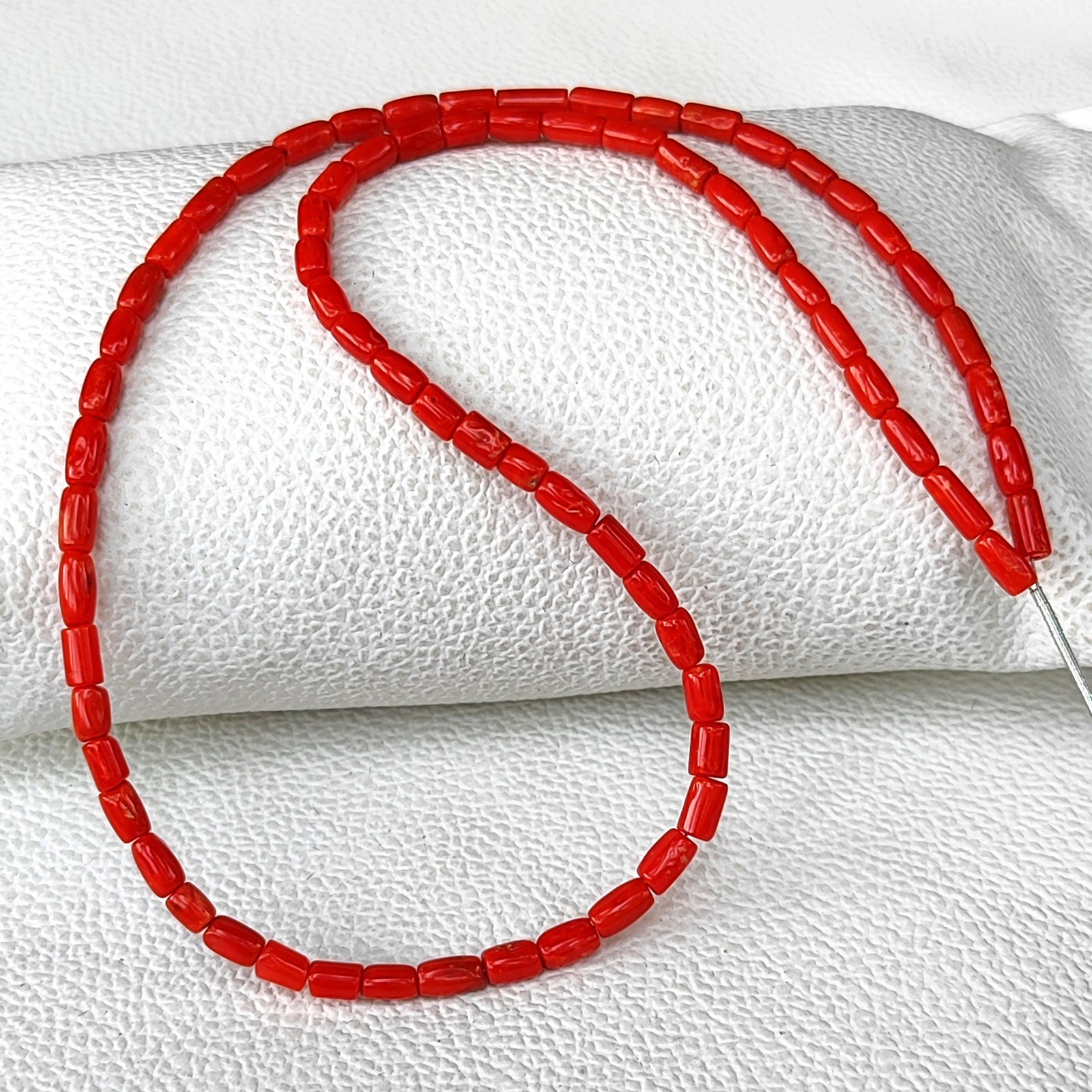 Italian Red Coral Gems 6-7mm Smooth Tube Pipe Spacer Beads 16″ Strand Jewelry