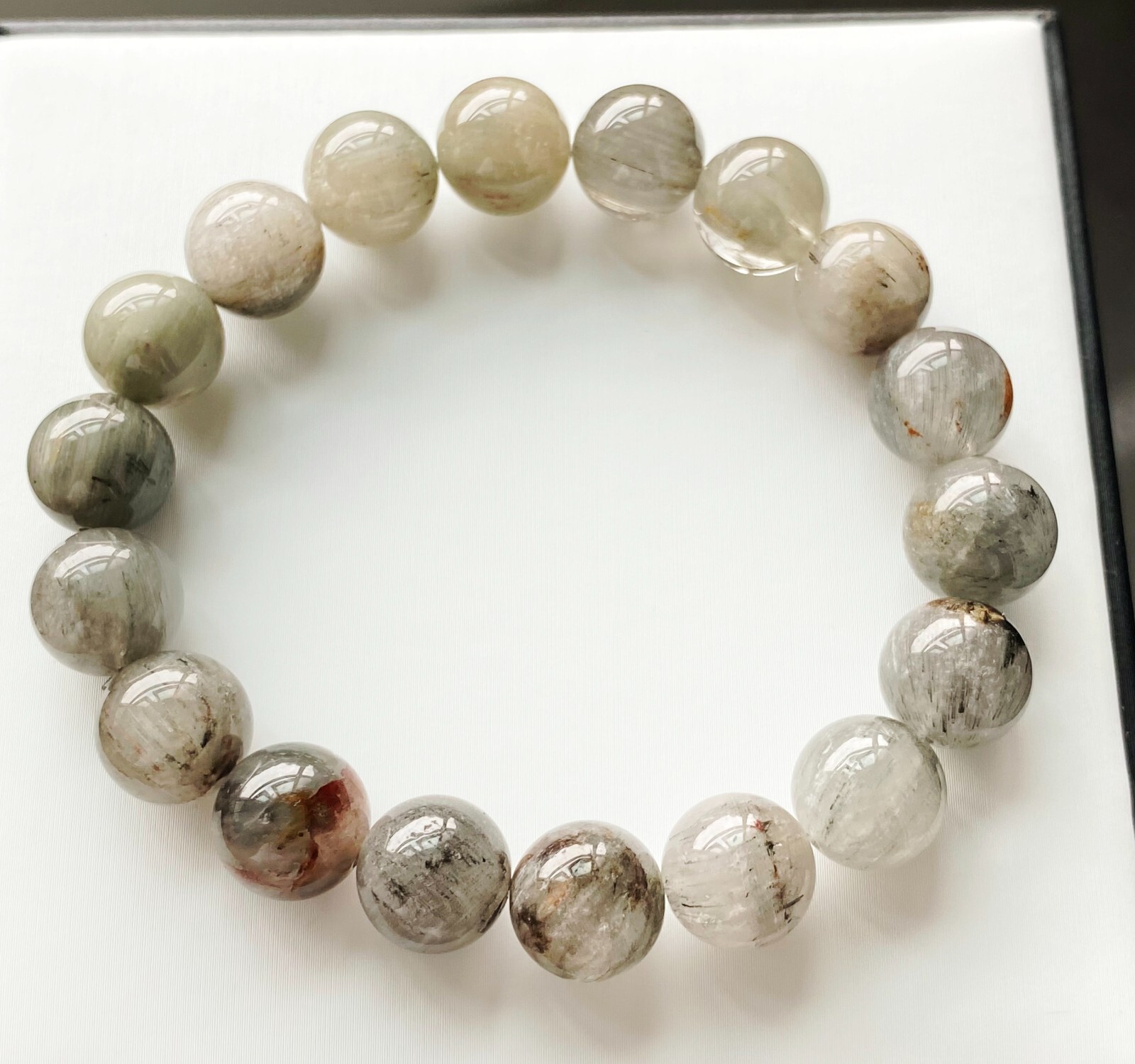 10.8mm Natural Blue Rutilated Quartz Crystal Beads Bracelet AAAA B922