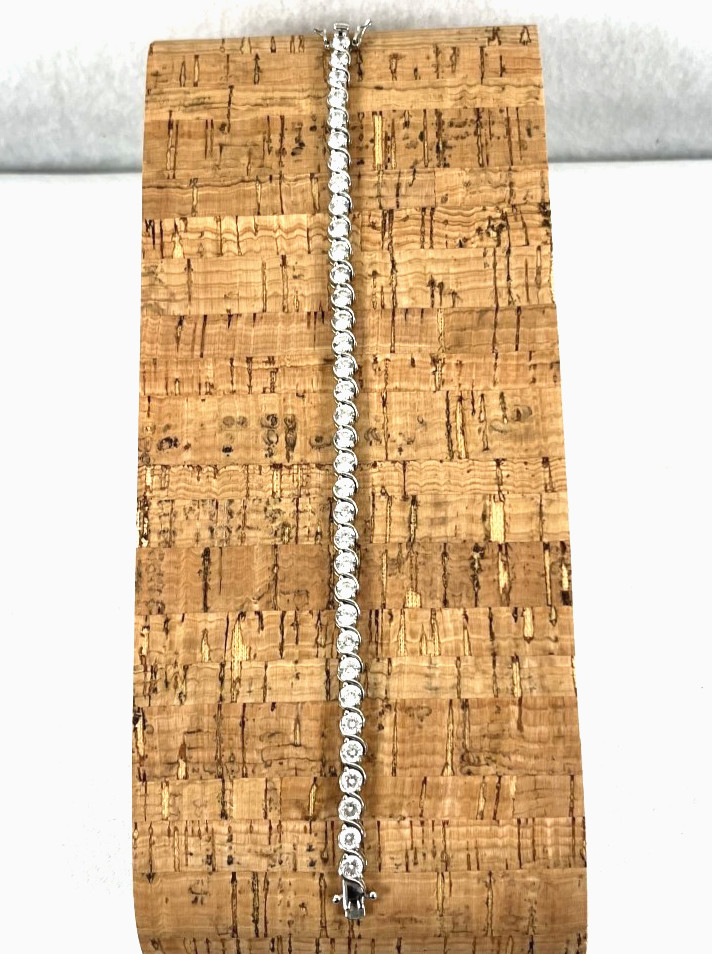 Fuzion Creations Signed FC 925 Sterling Silver Bezel Set CZ Tennis Bracelet 7.5″