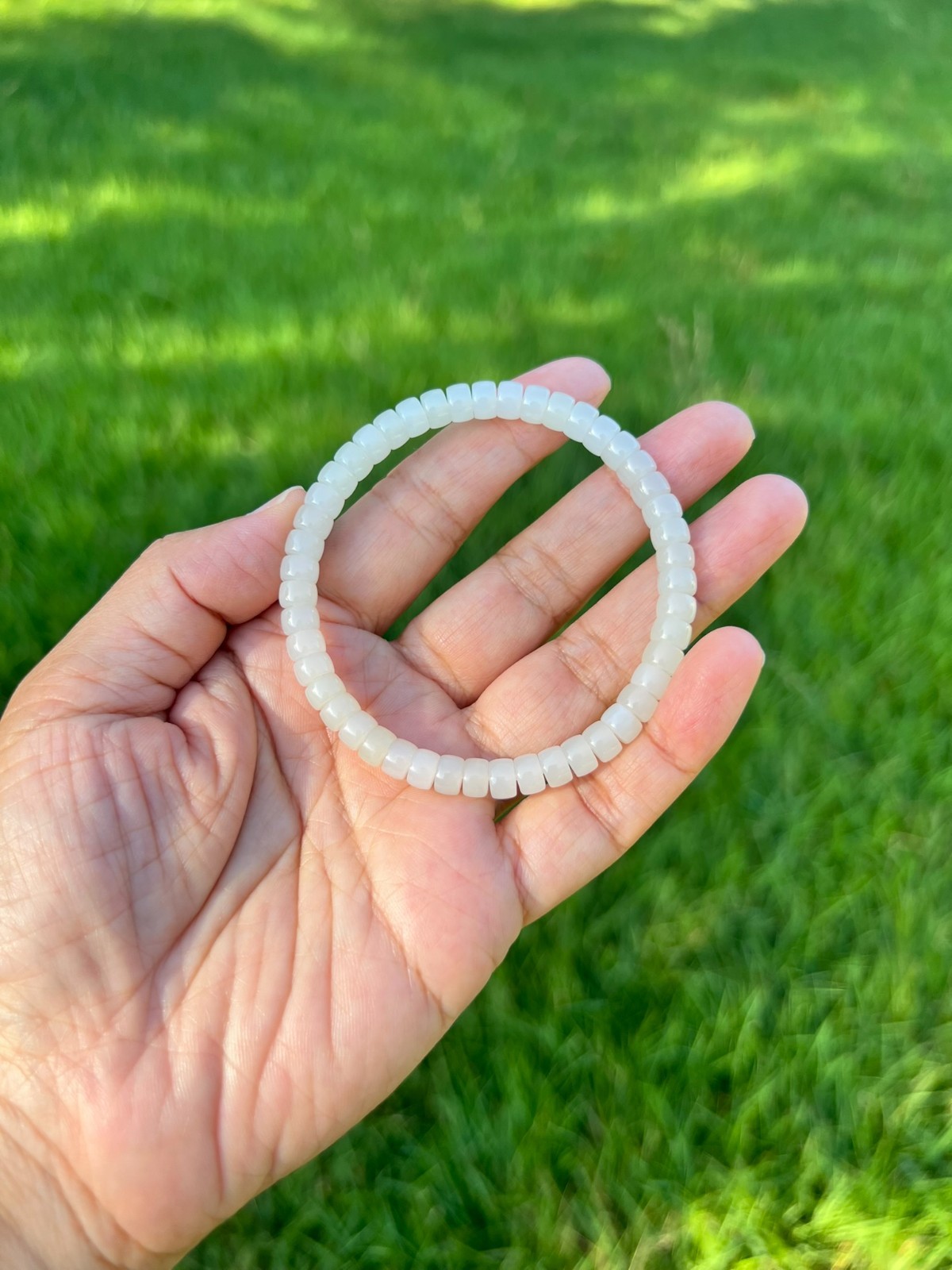 Genuine Transparent White Nephrite Jade 6x4mm Bead 7.75″ Bracelet H374 1