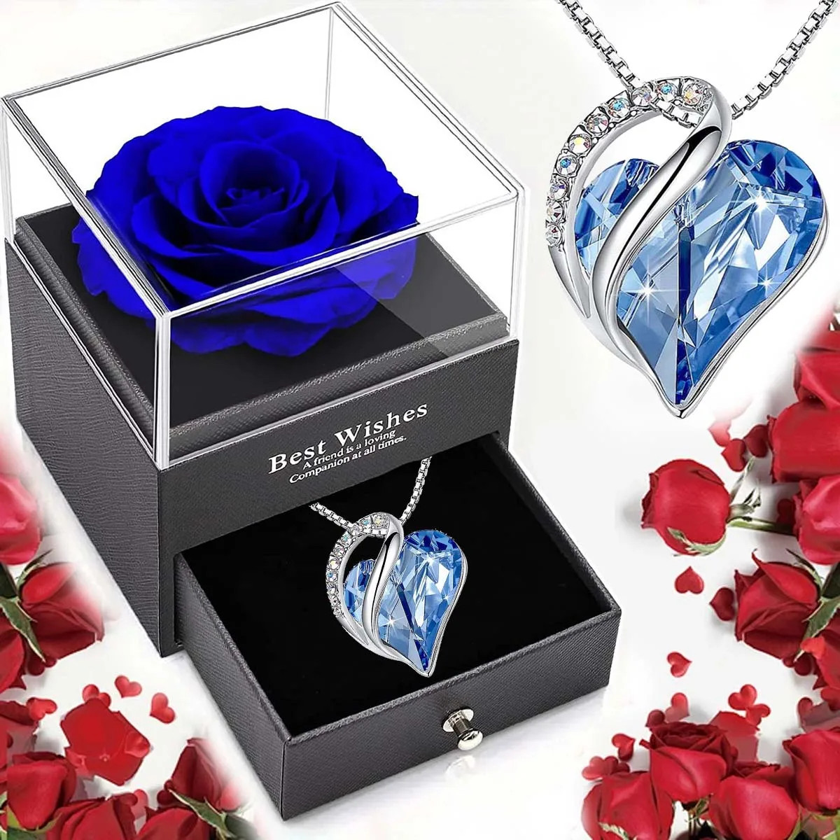 Ocean Heart Necklace Eternal Rose Gift Box Valentine’s Day Gift for Women