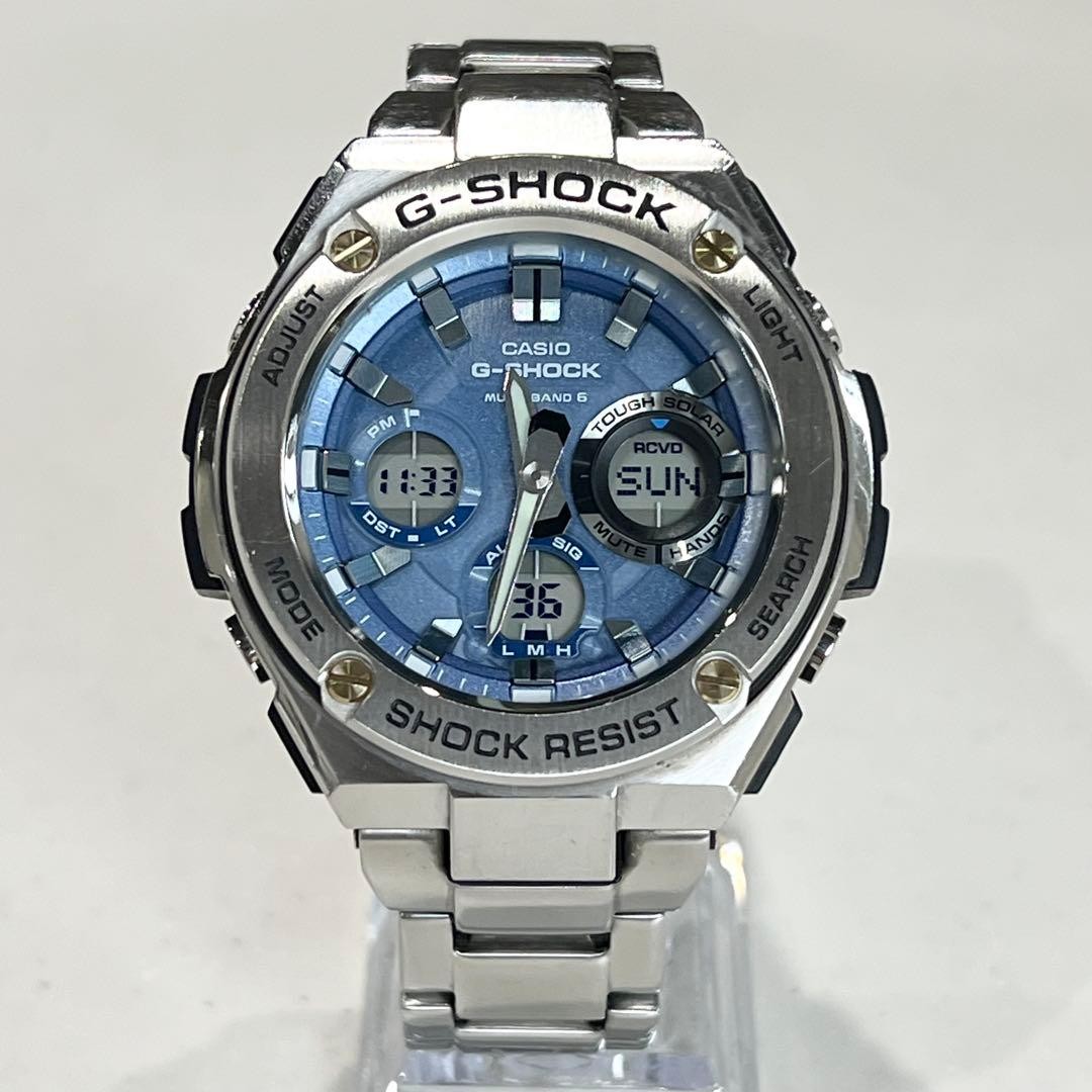 CASIO G-SHOCK GST-W110D-2AJF Silver Blue Radio Solar Watch Rare Color Used Japan