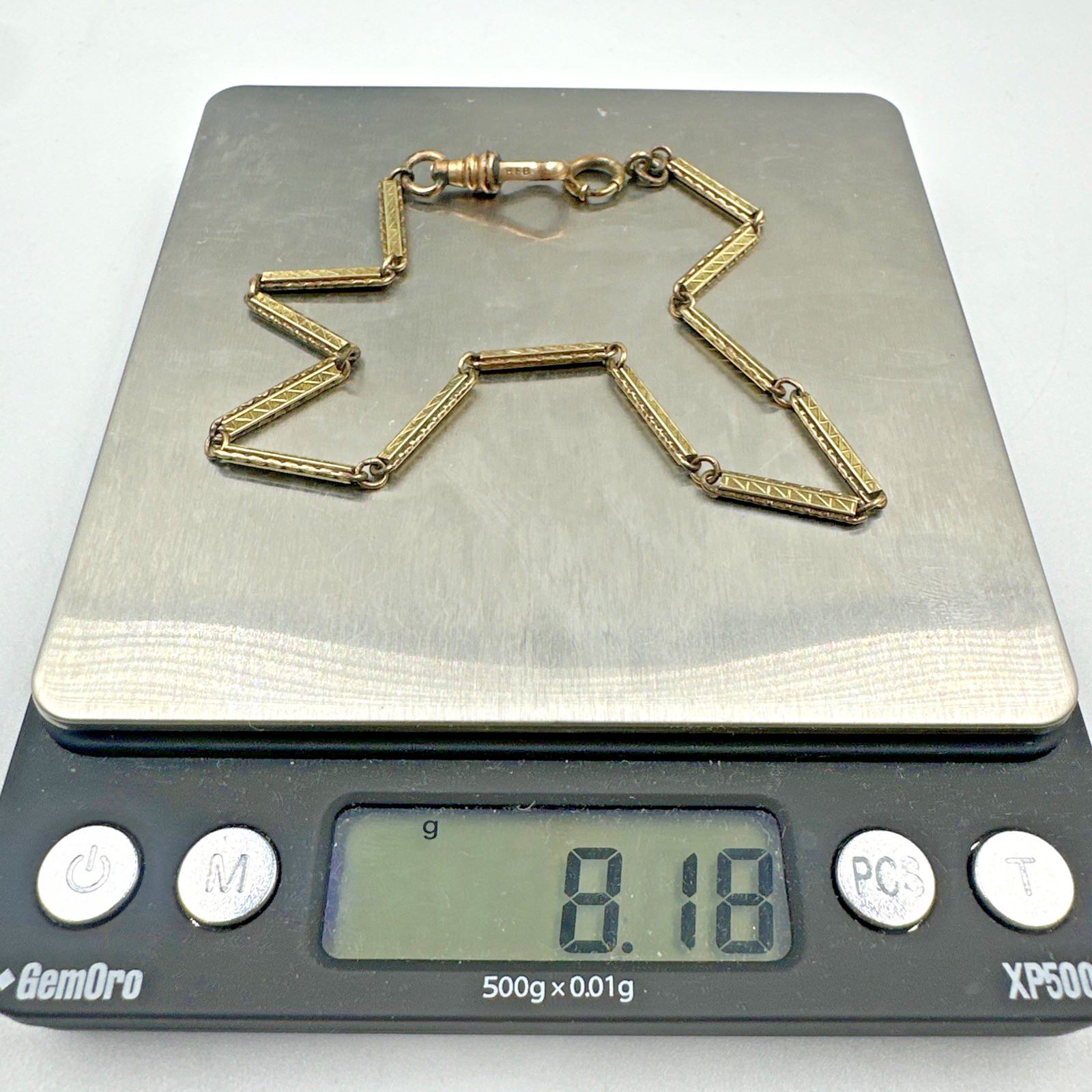 Vtg Henry F. Barrows Art Deco Gold Filled 11″ Bar Link Pocket Watch Chain 8.18g