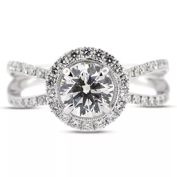 18K Gold Side Stone Engagement Ring Halo 1.95 CT Round Lab-Grown Diamond F SI1