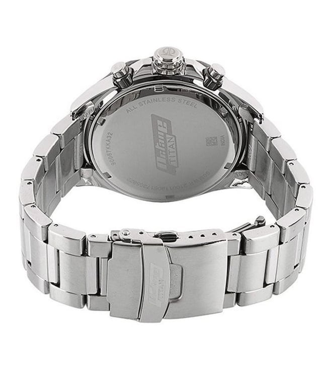 Titan Octane Chronograph NR90087KM02 Black Dial Silver Steel Mens Watch New