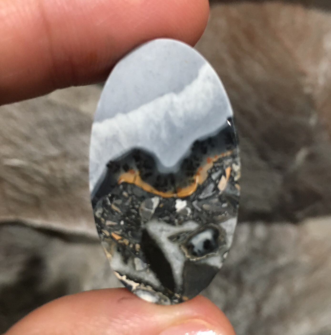 35.7×20.6×4.8mm Fine Maligano Jasper Oval Cabochon Collectors Picture Stone