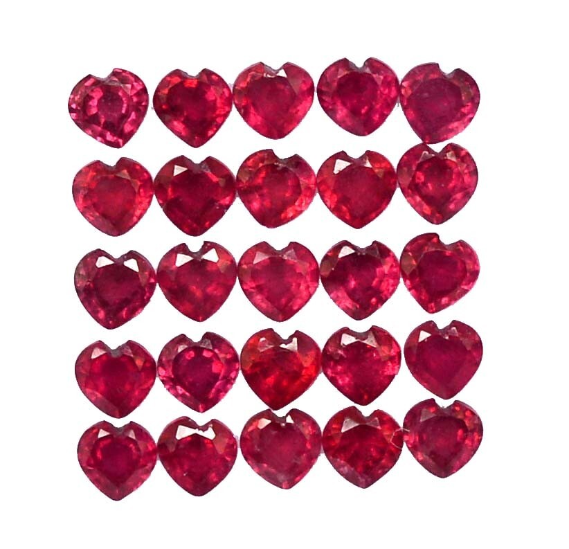 4×4 mm Natural Ruby Heart Shape Lot 25 Pcs 8.86 Cts Calibrated Loose Gemstone GF