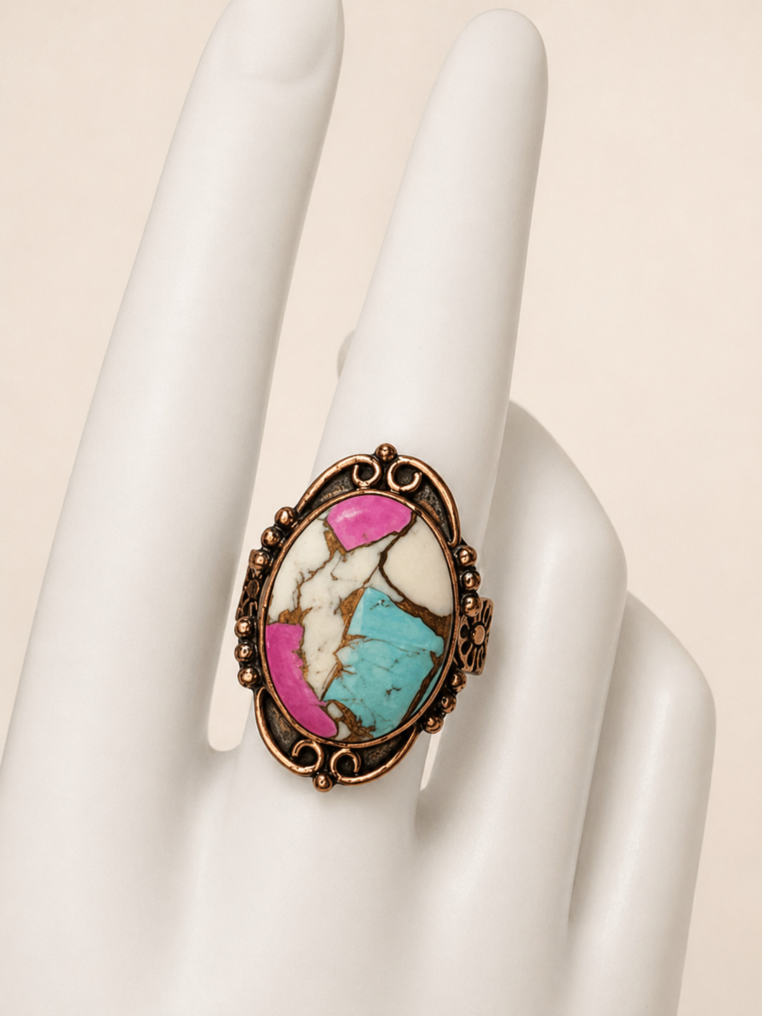 Cotton Candy Turquoise Adjustable Statement Ring