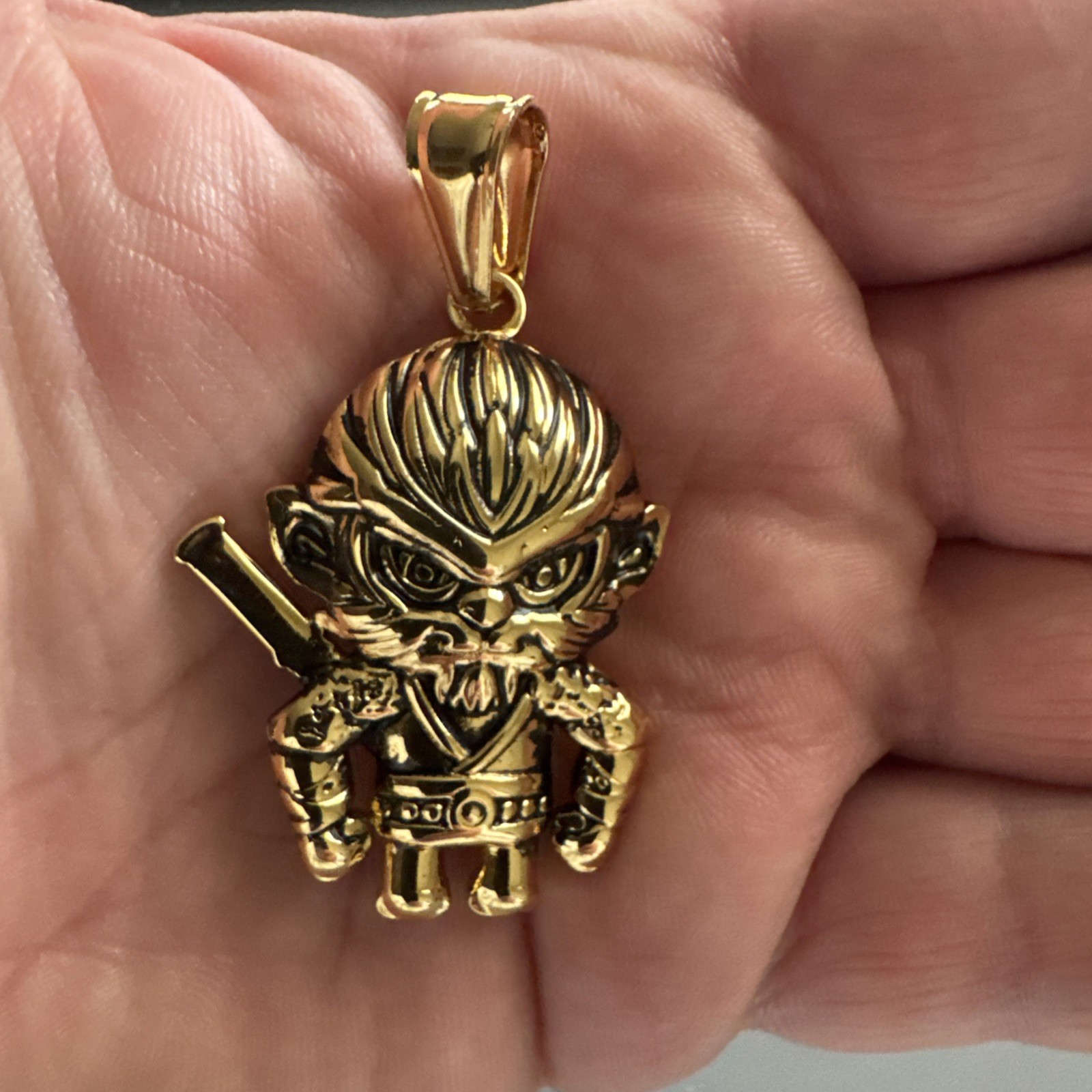 Gold Plated Monkey King Sun Wukong Chinese Mythology Pendant 24 Inch Chain Gift