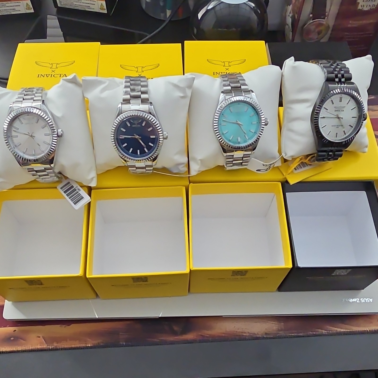 Invicta Lot of 4 Quartz Analog Steel Bracelet White/Blue/Turquoise Dials w/ Box