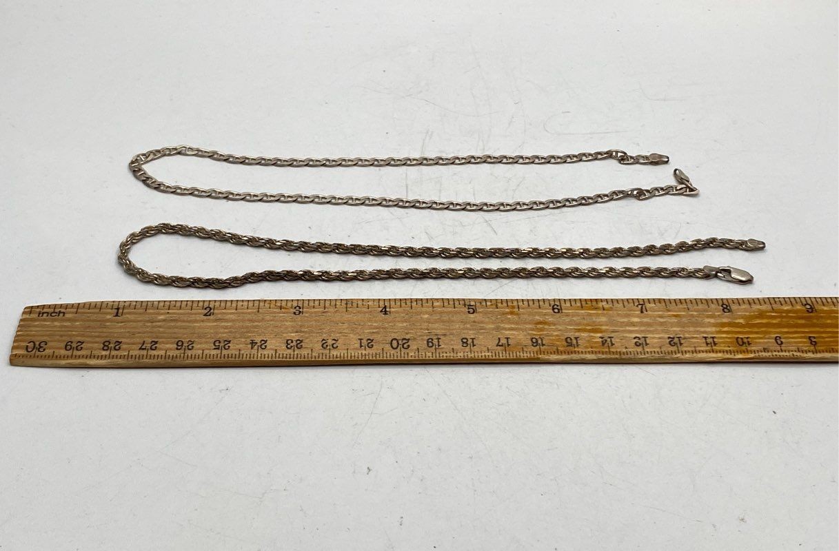 925 Italy Sterling Silver Mariner & Rope Chain Necklace Set 16″ 15.5″ 23g