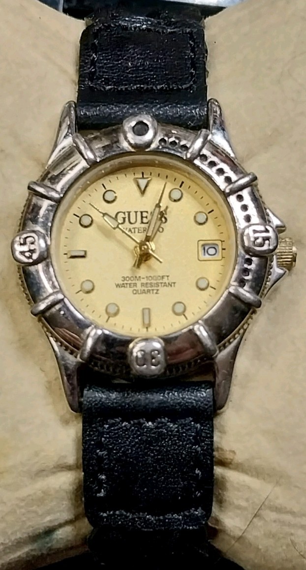 Vintage GUESS Waterpro Date Quartz Watch New Leather Band New Battery