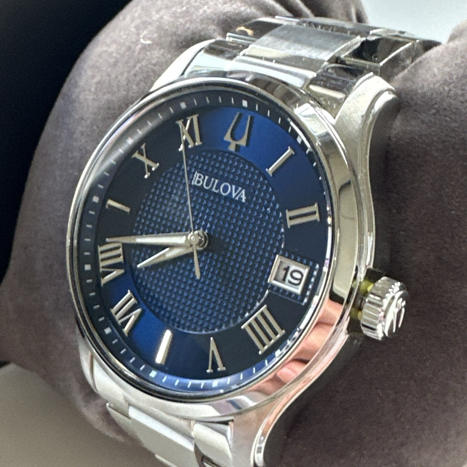 Bulova Wilton Men’s Quartz Silver-Tone Blue Dial Watch 41MM 96B386