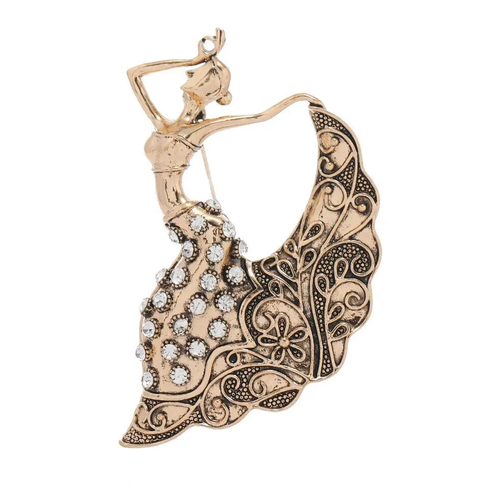 Vintage Women Men Fashion Dancer Pearl Crystal Pin Lady Banquet Accessories