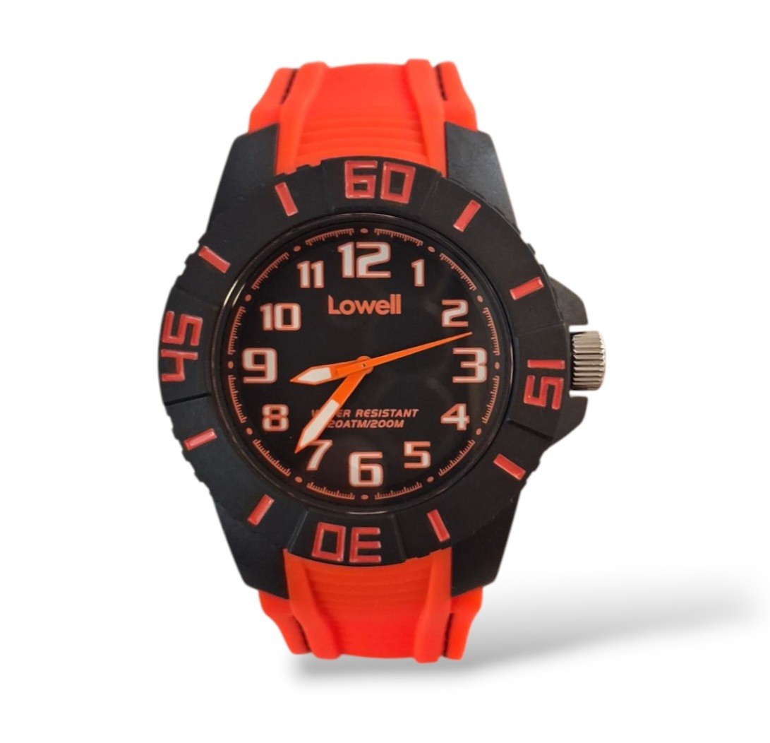 Lowell Abyss Men’s Watch Diving Sub 20 ATM 200M Plastic Silicone Orange