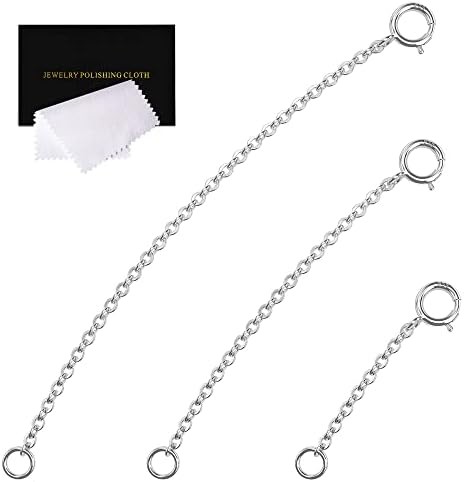 3 Pcs 925 Sterling Silver Necklace Extender Silver Chain Extenders for Necklaces