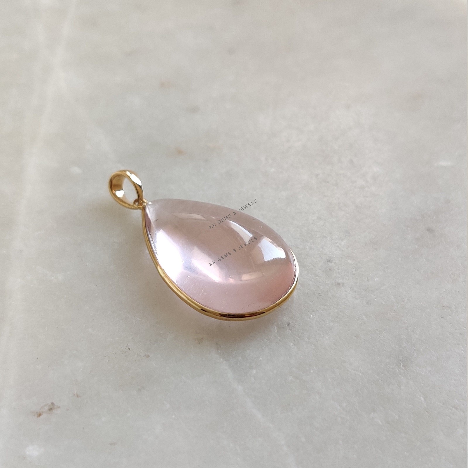 22.65ct Natural Rose Quartz Pendant 14K Gold Minimalist January Birthstone Gift
