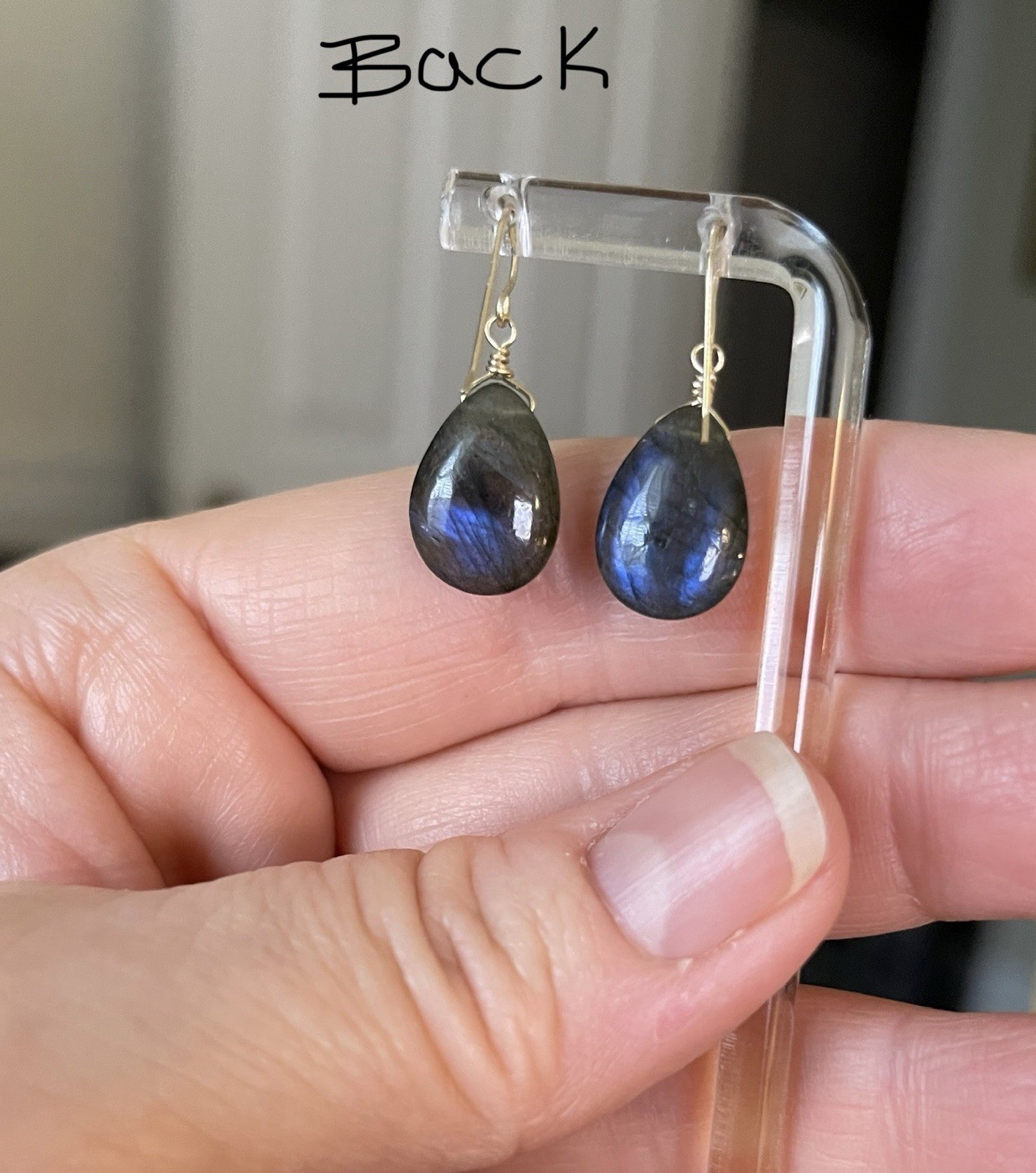 Labradorite Earrings Natural Briolette Blue Flash – 14k Gold Filled