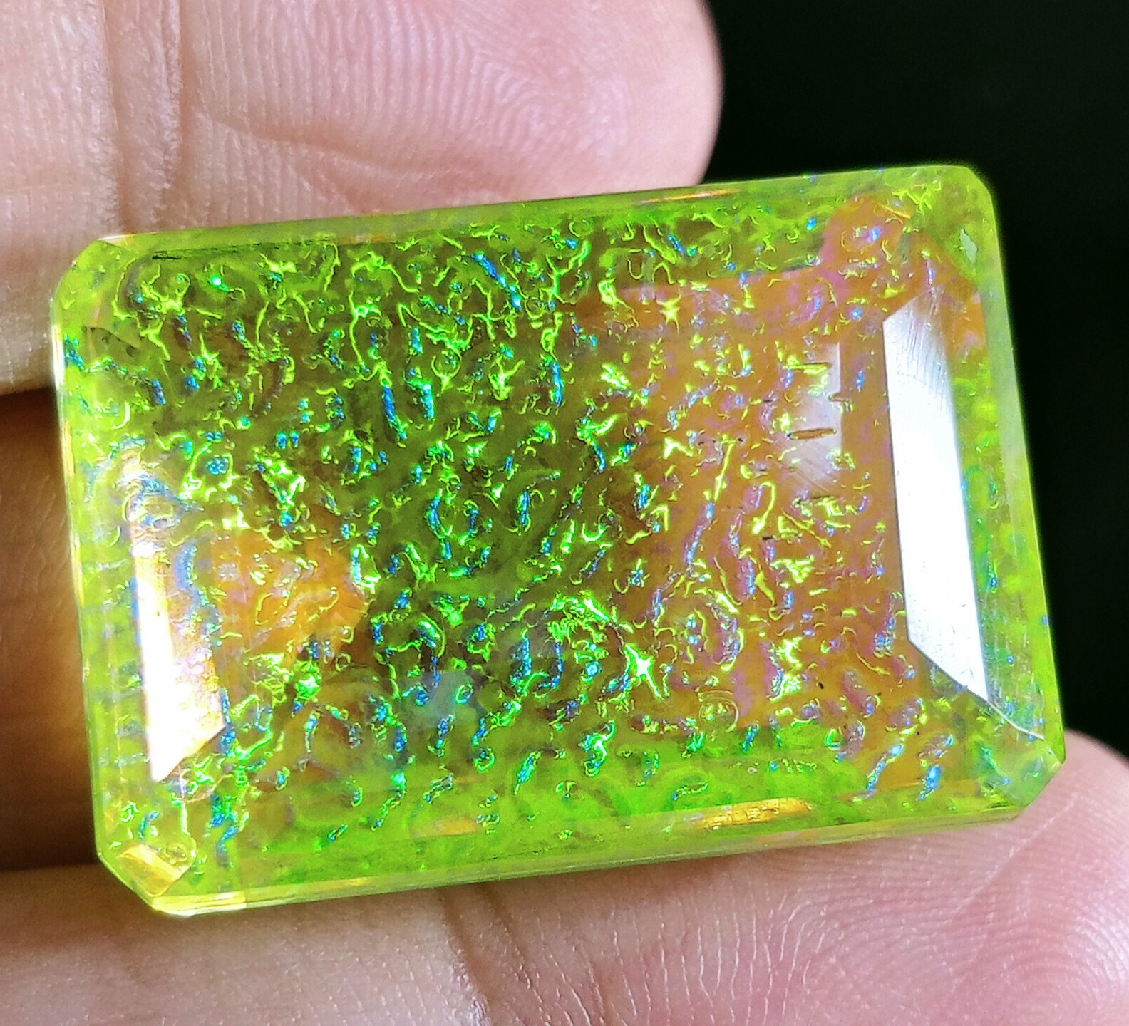 Doublet Emerald Cut Natural Monarch Fire Opal Certified 64-66 Ct Gemstone