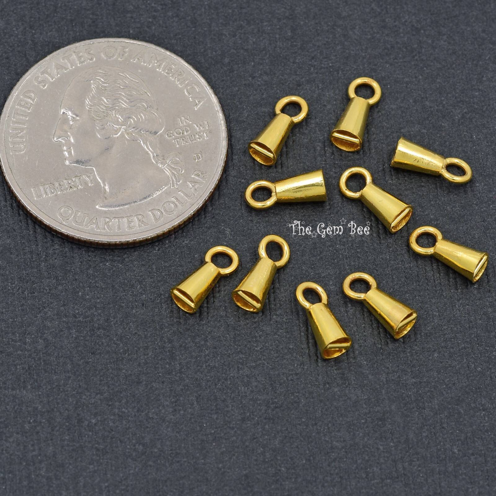 14K Solid Yellow Gold Crimp Hook Cone Cups Ends Findings With Bars Quantity: (2)