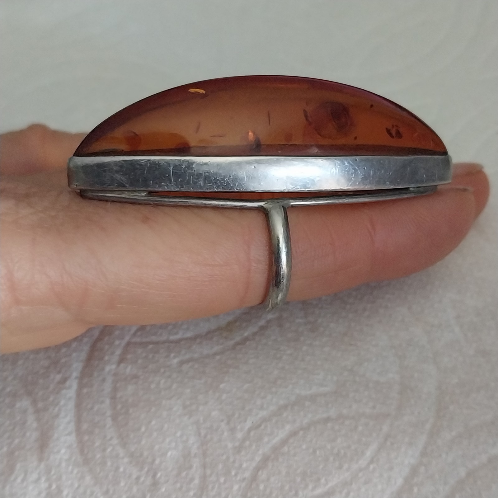 Vtg Huge Boho Sterling Silver 925 Amber Statement Oversized Ring Size 6.5